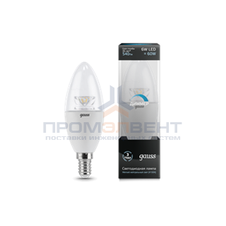 Лампа Gauss LED Candle-dim Crystal Clear E14 6W 4100К диммируемая 1/10/50