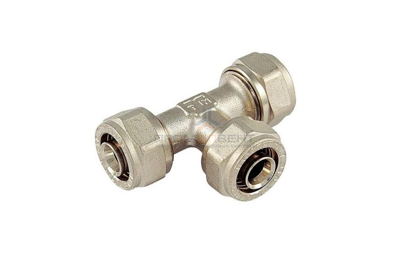 Тройник переходной Tiemme 1607 - 20x2.0 x 16x2.0 x 20x2.0 (винтовой, для металлопластиковых труб)