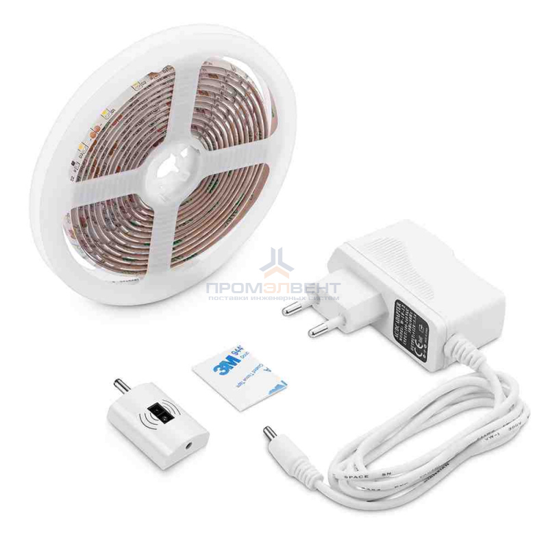 10-86 Комплект светодиодной подсветки , лента 12В, 4,8Вт/м, smd 2835, 60 д/м, 1,5м, диммируемый ИК- выключатель, 1,5 А адаптер, IP20, 6000К