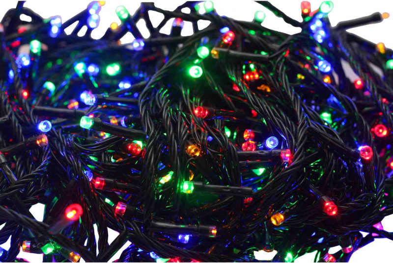 15-57 Электрическая гирлянда светодиодная, 400 ламп, 15м, мульти цвет, зеленый провод